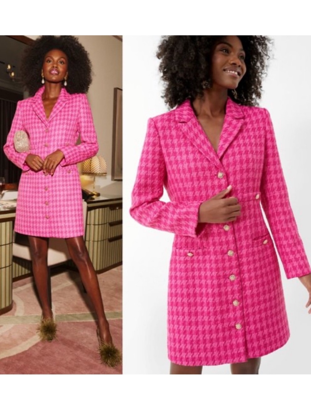 Pomander Place Magenta Tweed Stacie Houndstooth Pink Dress Tuckernuck Small S *